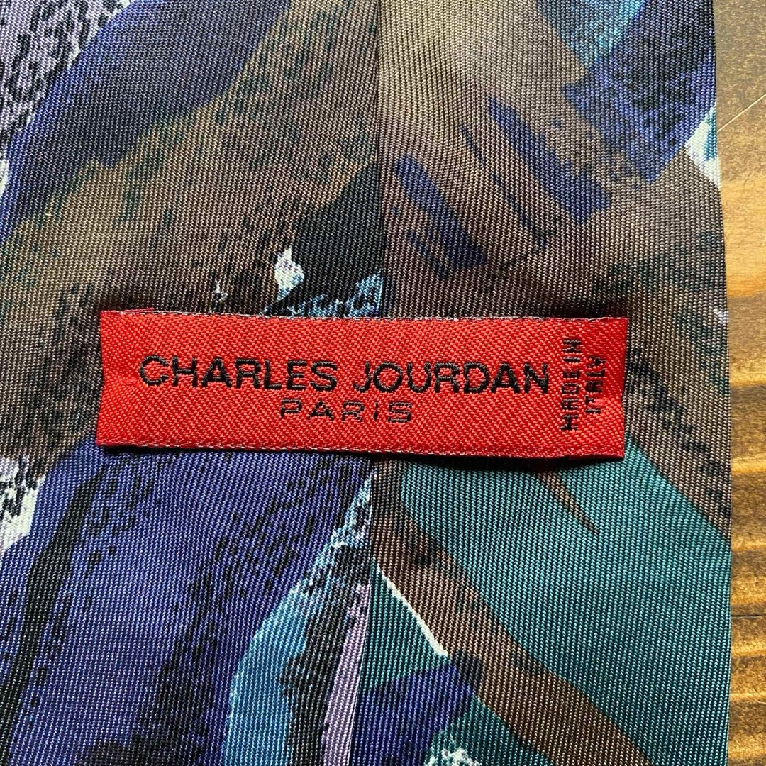 CHARLES JOURDAN(シャルルジョルダン)のUSED ネクタイ グリーン系 柄 シルク100％ イタリア製 18 メンズのファッション小物(ネクタイ)の商品写真