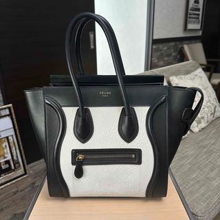 セリーヌ(celine)の【CELINE】 ラゲージ　マイクロショッパー　バイカラー　白　黒　ハンドバッグ(ハンドバッグ)