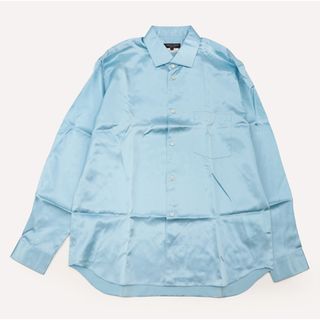 COMME des GARCONS HOMME PLUS - 【新品同様】 コムデギャルソンオムプリュス 2018年製 サテン シャツ ワイドカラー フレンチフロント 長袖 メンズ サイズ L サックス ブルー 水色 日本製 COMME des GARCONS HOMME PLUS