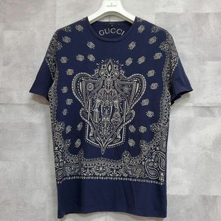 グッチ(Gucci)の美品 XL グッチ ペイズリー バンダナ柄 クレスト シャツ 紺 イタリア製(Tシャツ/カットソー(半袖/袖なし))