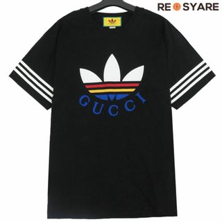 グッチ(Gucci)の美品 GUCCI×adidas グッチ × アディダス 2022SS 616036 トレフォイル ロゴ クルーネック ニット 半袖 Ｔシャツ カットソー 46519(Tシャツ/カットソー(半袖/袖なし))