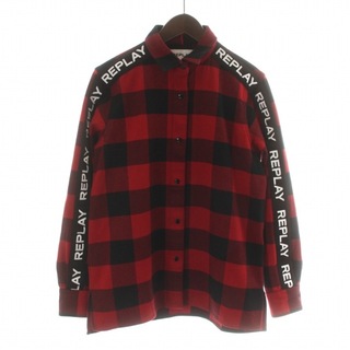 リプレイ(Replay)のREPLAY シャツジャケット チェック ロゴ ライン 長袖 XS 赤 黒 (ブルゾン)