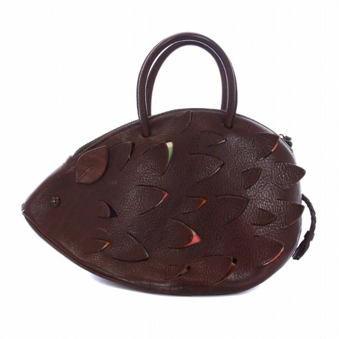 mina perhonen(ミナペルホネン)のミナペルホネン ハリネズミ ハンドバッグ ミニ レザー 茶 ブラウン レディースのバッグ(ハンドバッグ)の商品写真