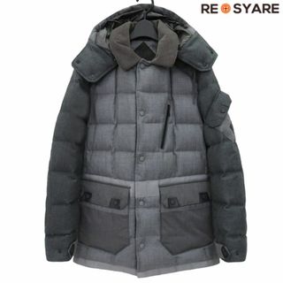 MONCLER - 美品 MONCLER W モンクレール CHERUFE ロゴワッペン ウール ジップアップ ダウン ジャケット フーテッド ブルゾン 46498