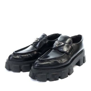 プラダ(PRADA)のプラダ モノリス ブラッシュドレザー ローファー プラットフォーム 38.5 黒(ローファー/革靴)