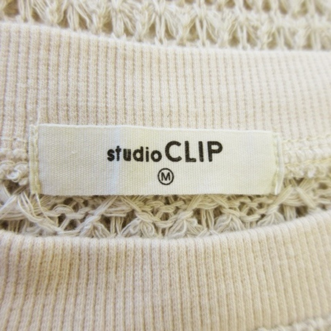 STUDIO CLIP(スタディオクリップ)のスタディオクリップ カットソー ニットソー  半袖 透かし編み M ベージュ レディースのトップス(カットソー(半袖/袖なし))の商品写真