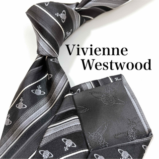 ヴィヴィアンウエストウッド(Vivienne Westwood)の美品 ヴィヴィアンウエストウッド ネクタイ ハイブランド ストライプ柄 ロゴ柄(ネクタイ)