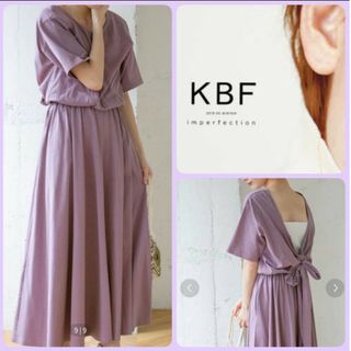 ♡KBF  バックオープンロングワンピース半袖パープル紫リボン