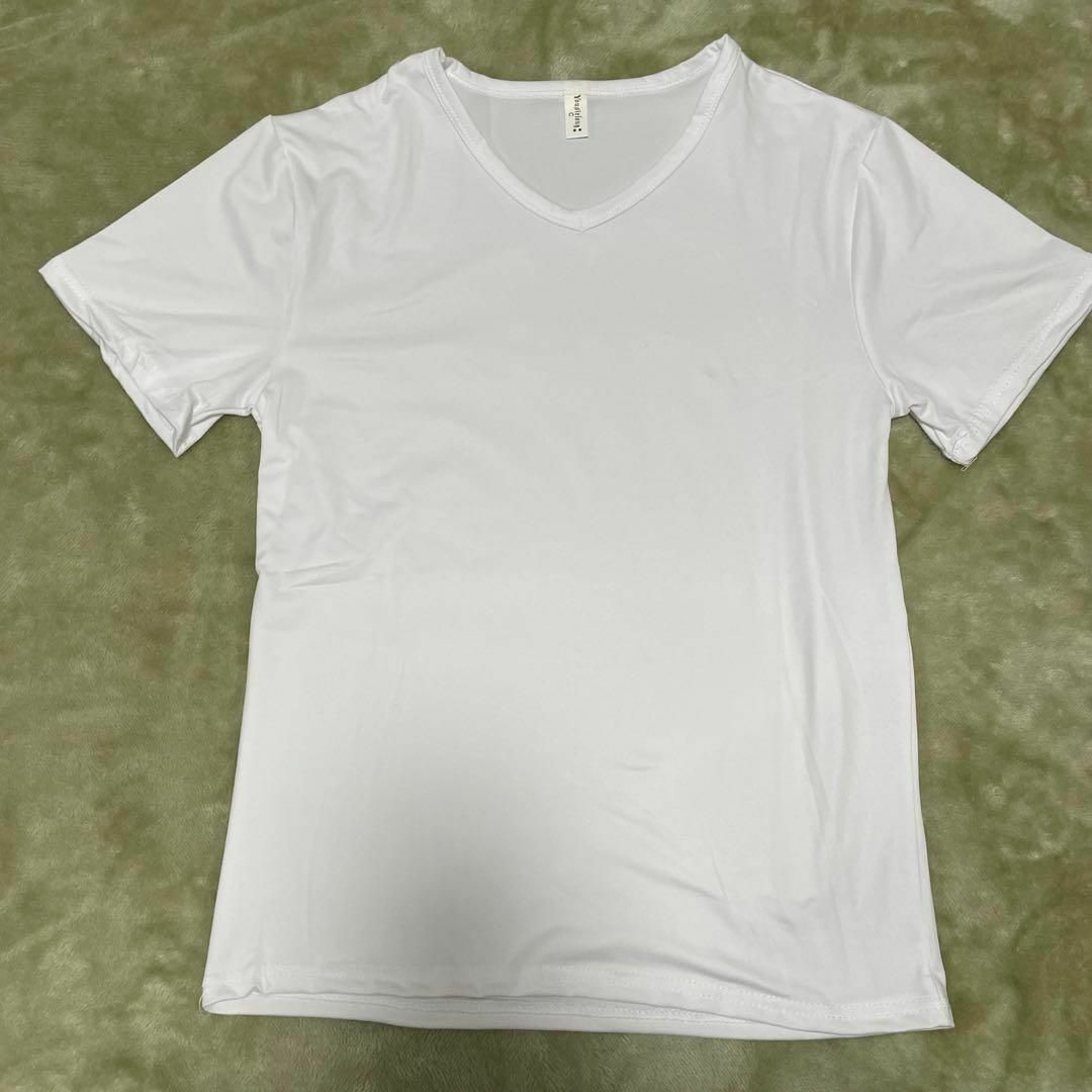 【新品】白　Tシャツ　Vネック　L　半袖　レディース　白T　ホワイト レディースのトップス(Tシャツ(半袖/袖なし))の商品写真