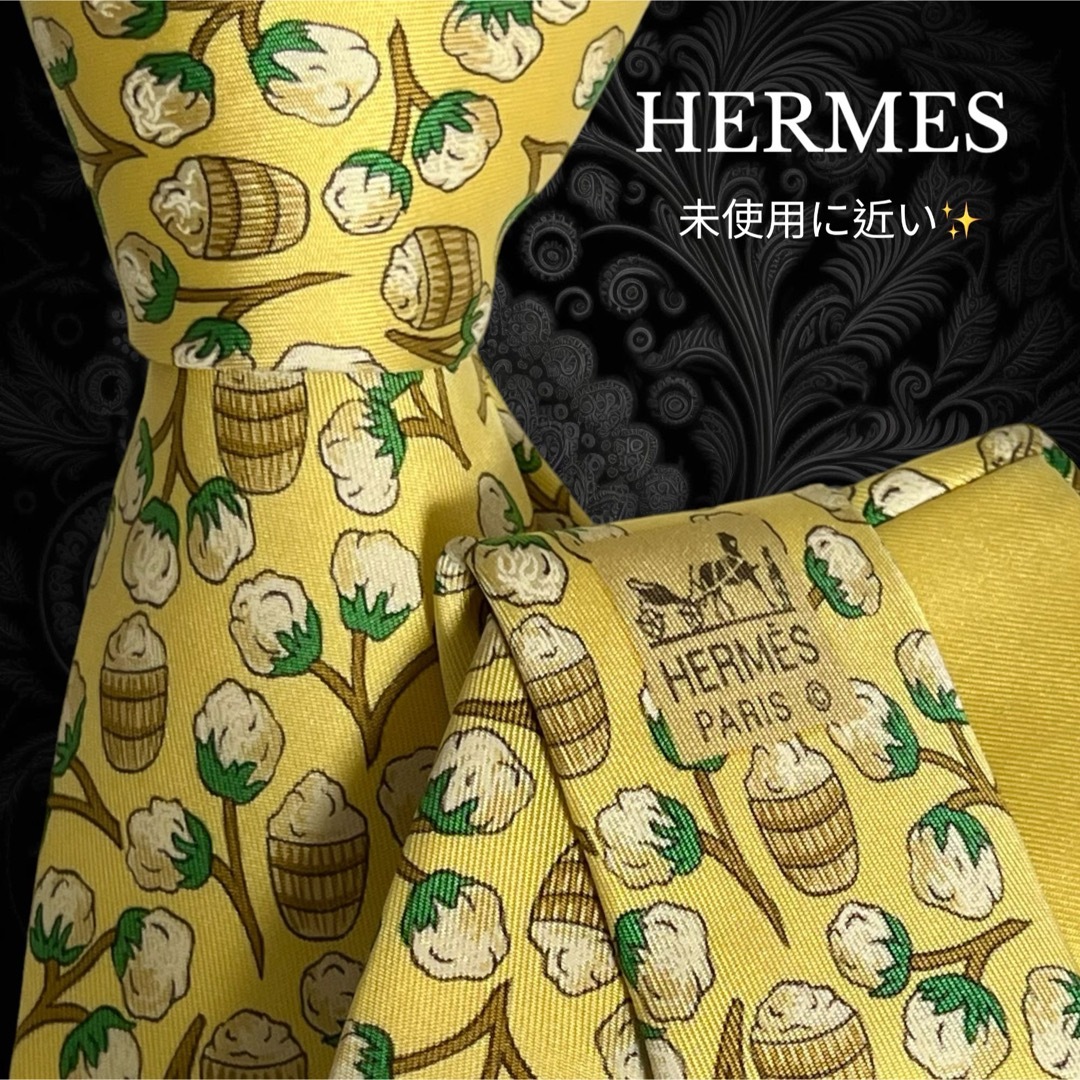 Hermes(エルメス)のHERMES ネクタイ イエロー ボタニカル柄 綿 ワタ 総柄 メンズのファッション小物(ネクタイ)の商品写真
