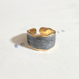 ゴールドリング ミッドナイト ネイビー マーブル ステンレス 韓国 指輪 金×紺(リング(指輪))