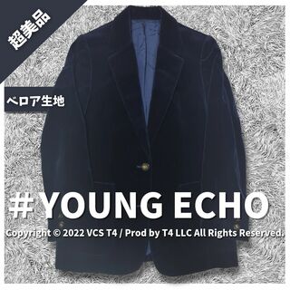 【超美品】YOUNG ECHO　ベロアテーラードジャケット　ネイビー✓2758(テーラードジャケット)