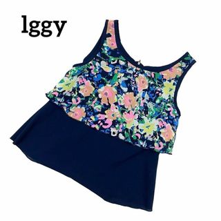 A175 lggy トップス ノースリーブ 花柄 ネイビー ハーフジップ(カットソー(半袖/袖なし))