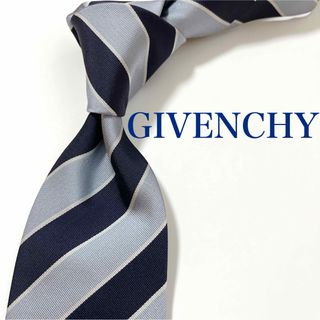 GIVENCHY - 美品 ジバンシー ネクタイ ハイブランド レジメンタル ストライプ柄 光沢 紺