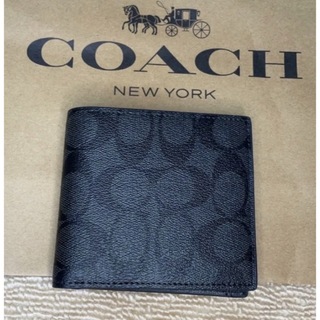 コーチ(COACH)の【新品・未使用】　coach 折財布　ネイビー　ブラック　メンズ　シグネチャー(折り財布)