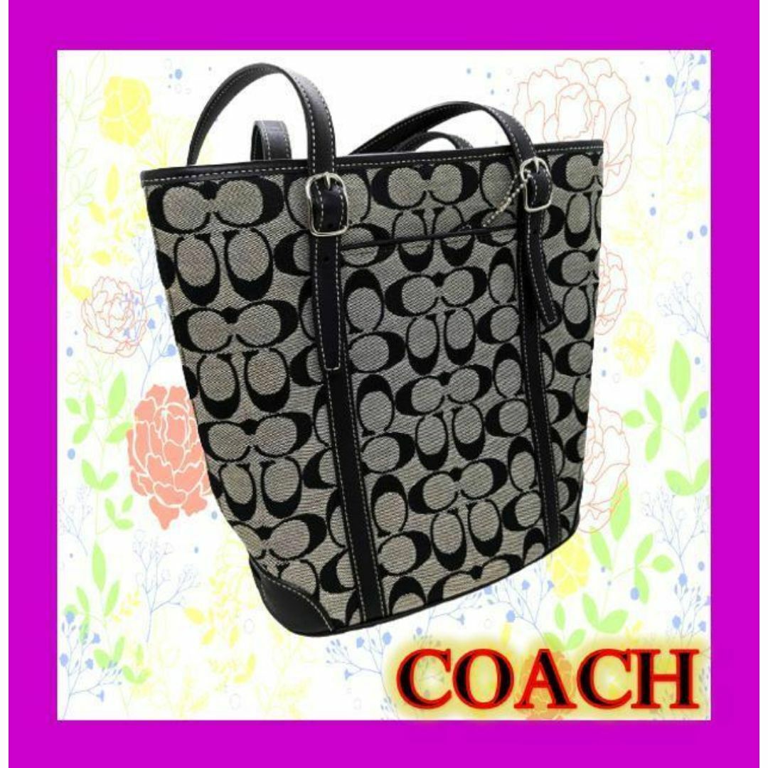 COACH(コーチ)の✨【即日配送】COACH トートバッグ  6612 バケツ型キャンバス×レザー黒 レディースのバッグ(トートバッグ)の商品写真