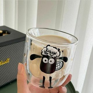 ひつじのショーン 羊 カップ 二層 グラス 透明コップ 韓国 かわいい(グラス/カップ)