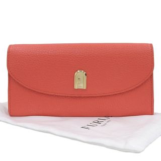 フルラ(Furla)の【本物保証】 布袋付 超美品 フルラ FURLA バイフォールドウォレット ホック付 長財布 レザー オレンジ ゴールド金具(財布)