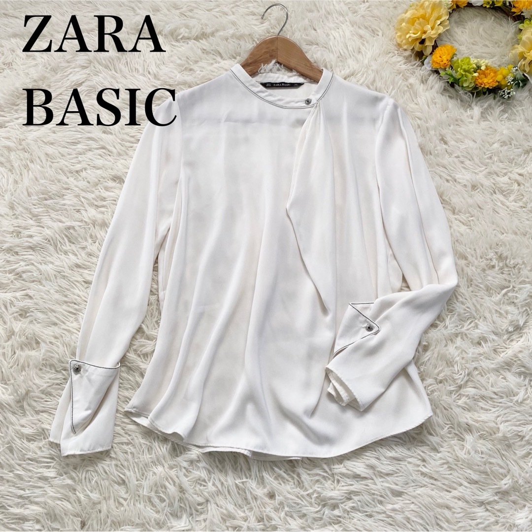 ZARA(ザラ)の【ZARA BASIC】デザインブラウス とろみ ホワイト 長袖 Lサイズ相当 レディースのトップス(シャツ/ブラウス(長袖/七分))の商品写真