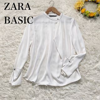 ザラ(ZARA)の【ZARA BASIC】デザインブラウス とろみ ホワイト 長袖 Lサイズ相当(シャツ/ブラウス(長袖/七分))