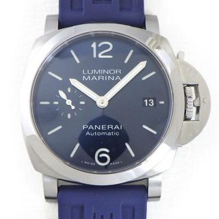 パネライ(PANERAI)のパネライ PANERAI 腕時計 ルミノールマリーナ クアランタ PAM01370 サンレイ ブルー文字盤 カレンダー スモールセコンド パワーリザーブ ラバー SS 自動巻き 【箱・保付き】 【中古】(腕時計(アナログ))