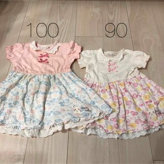 クーラクール　花柄バックフリルワンピース 100.90cm姉妹お揃い