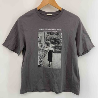 ジーユー(GU)のGU ジーユー レディース Tシャツ（半袖）プリント グレー コットン(Tシャツ(半袖/袖なし))