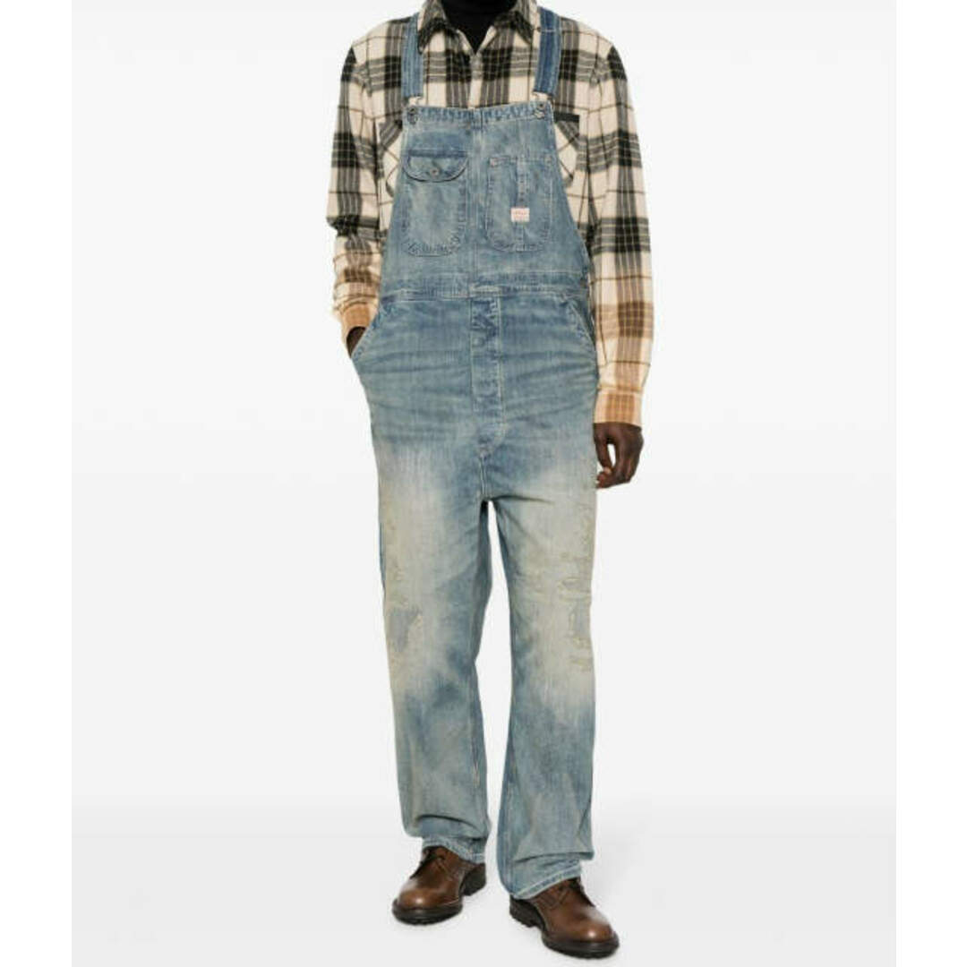 RRL(ダブルアールエル)のRRL ダブルアールエル WESTCOTT REPAIRED DENIM OVERALLS リペア加工 デニムオーバーオール 782911178001 M インディゴ オールインワン Double RL ジャンプスーツ ツナギ【中古】【RRL】 メンズのパンツ(サロペット/オーバーオール)の商品写真