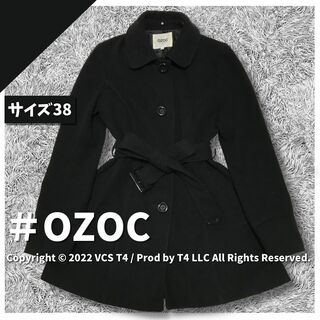 【訳あり美品】オゾック ロングコート M 黒 ベルト付き シンプル ✓2727