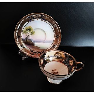 ノリタケ(Noritake)の超豪華！オールドノリタケ金盛 湖畔の風景 カップ&ソーサ 1906年 初期マルキ(陶芸)