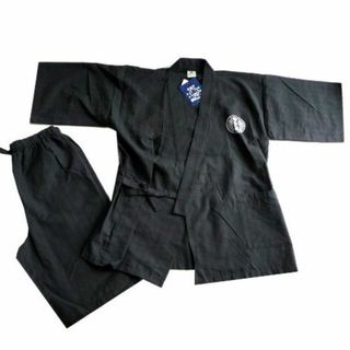 新品 黒柴印 和んこ堂 甚平 メンズ セットアップ 上下 じんべえ 甚平 黒 (着物)