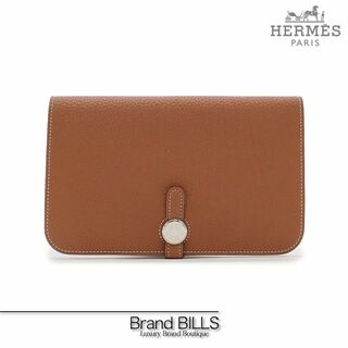 Hermes - 未使用品・訳アリ エルメス ドゴンGM 長財布 050896CK トゴ ゴールド ブラウン シルバー金具 ホワイトステッチ □R刻印