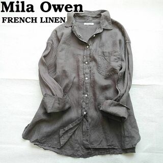 Mila Owen - 麻100　ビックサイズフレンチリネンシャツ　レディースF　茶　ミラオーウェン