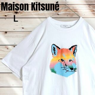 MAISON KITSUNE' - 【超人気デザイン】メゾンキツネ ビックロゴ Tシャツ L ホワイト 刺繍