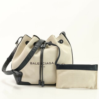 Balenciaga - バレンシアガ ネイビー バケット レザー キャンバス 2WAY ショルダーバッグ 斜め掛け ハンド トート 紺 レディース EHM AB11-3
