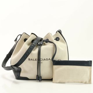 バレンシアガ(Balenciaga)のバレンシアガ ネイビー バケット レザー キャンバス 2WAY ショルダーバッグ 斜め掛け ハンド トート 紺 レディース EHM AB11-3(ショルダーバッグ)