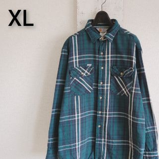 カーハート(carhartt)の80s 90s USA製 カーハート　ネルシャツ　グリーン　三角タグ　XL(シャツ)