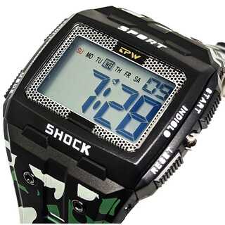 メンズ デジタルウォッチ グリーン迷彩 防水 腕時計 ストップウォッチ(腕時計)