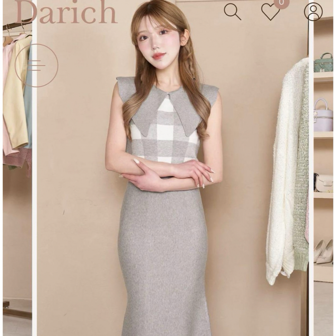 Darich(ダーリッチ)のDarich  ビッグカラーギンガムチェックニットロングワンピース レディースのワンピース(ロングワンピース/マキシワンピース)の商品写真