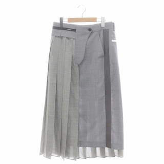 サカイ Suiting Skirt プリーツ ラップスカート ひざ丈 3 グレー