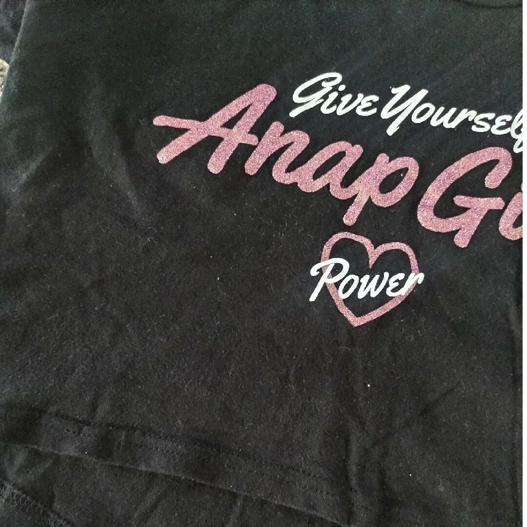 ANAP GiRL(アナップガール)のANAPGIRLアナップガール肩穴あきブラックラメショートＴシャツ キッズ/ベビー/マタニティのキッズ服女の子用(90cm~)(Tシャツ/カットソー)の商品写真