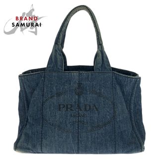 プラダ(PRADA)のPRADA プラダ カナパ 三角ロゴプレート カナパトート ブルー 青 ゴールド金具 キャンバス トートバッグ ハンドバッグ レディース 406029 【中古】(トートバッグ)