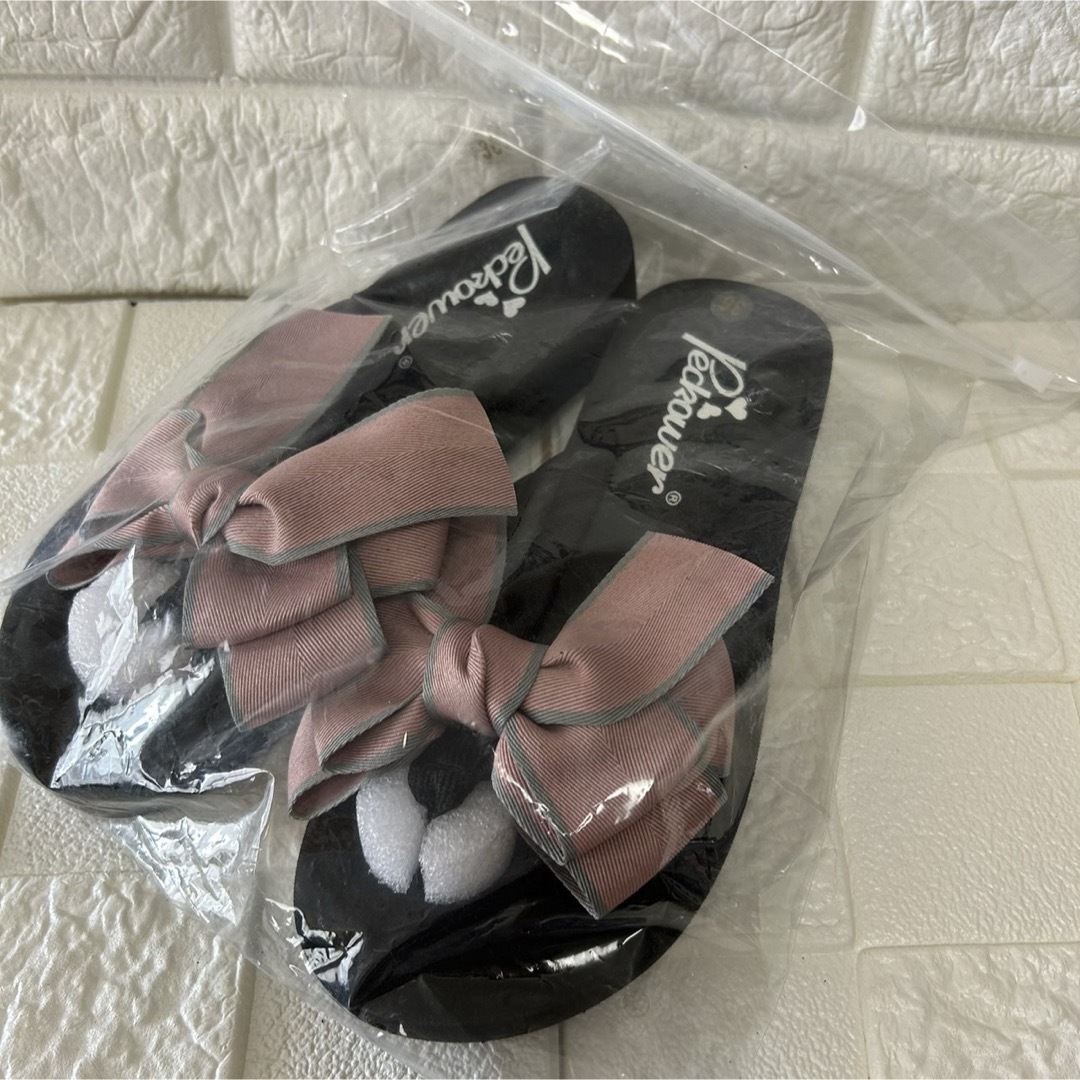 大人 リボン サンダル 23.5cm くすみピンク 韓国 夏 海 プール  レディースの靴/シューズ(サンダル)の商品写真