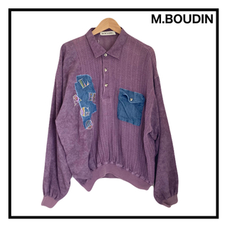 M.BOUDIN　リネン混シャツ　カーディガン　デニムポケット　コットン　刺繍(シャツ)