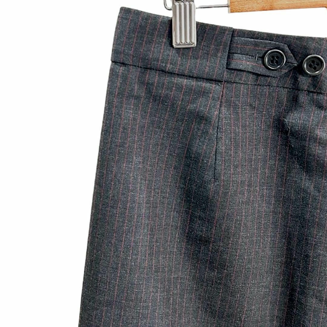 H80 (株)オンワード樫山 スカート フレア ストライプ 黒 40 ウール レディースのスカート(ひざ丈スカート)の商品写真
