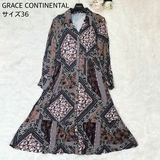 グレースコンチネンタル(GRACE CONTINENTAL)の【美品】GRACE CONTINENTAL 開襟 フレームフラワー ロングワンピ(ロングワンピース/マキシワンピース)