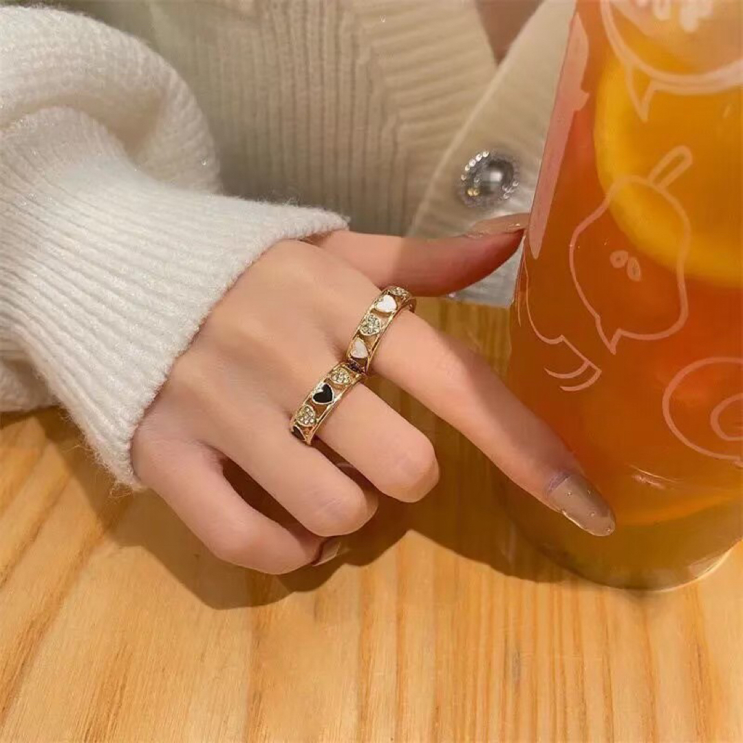 指輪 リング  ハート ストーン モノトーン  ガーリー 大人 韓国 プチプラ レディースのアクセサリー(リング(指輪))の商品写真