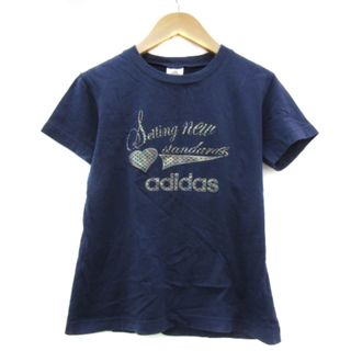 アディダス(adidas)のアディダス Tシャツ カットソー 半袖 ロゴプリント L 紺 グレー(Tシャツ(半袖/袖なし))