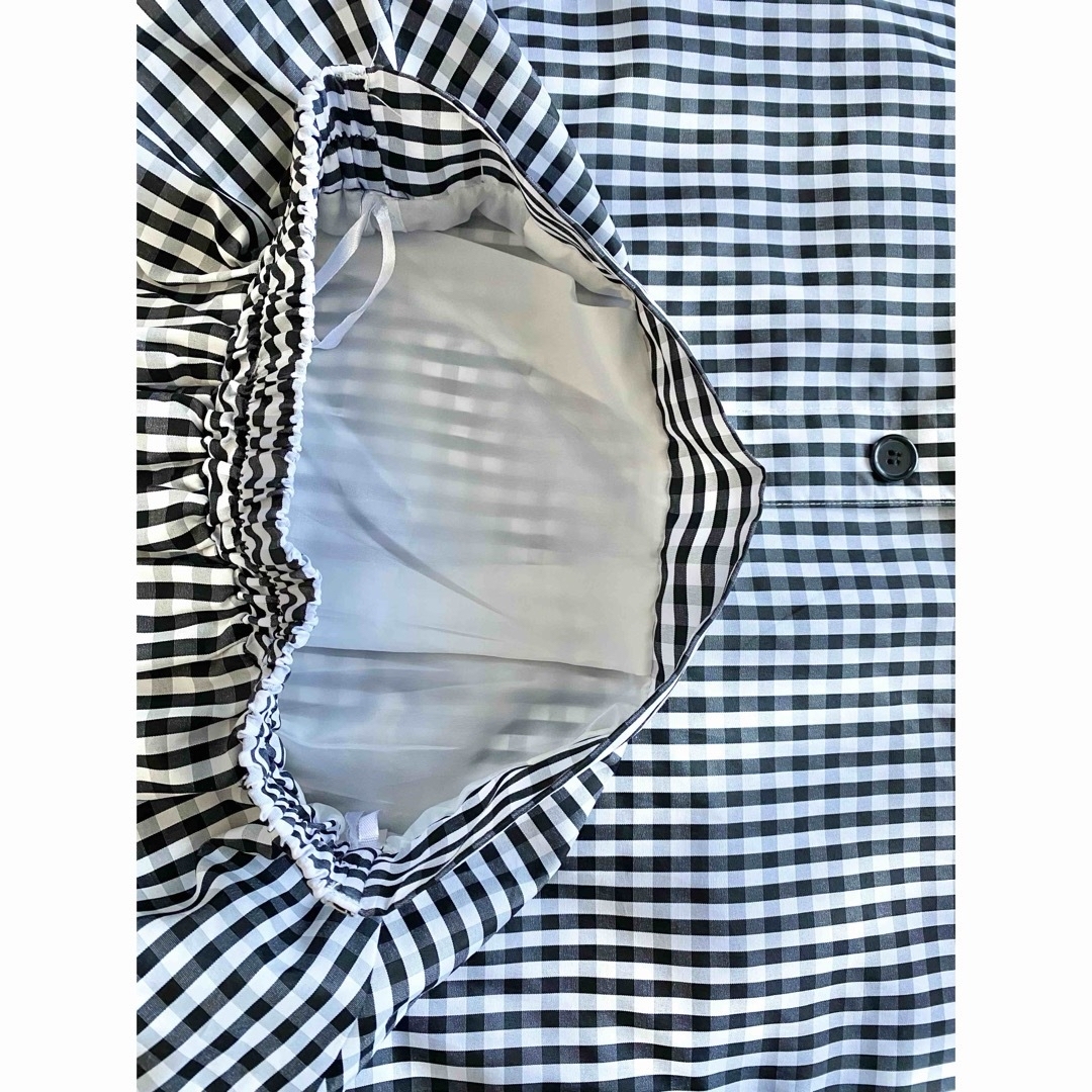 美品ロングスカートMギンガムチェック柄ミモレ丈フレアスカート白黒ホワイトブラック レディースのスカート(ロングスカート)の商品写真