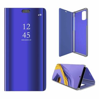 【色:ブルー】ケース Galaxy A51,手帳型 ミラー おしゃれ PUレザー(その他)